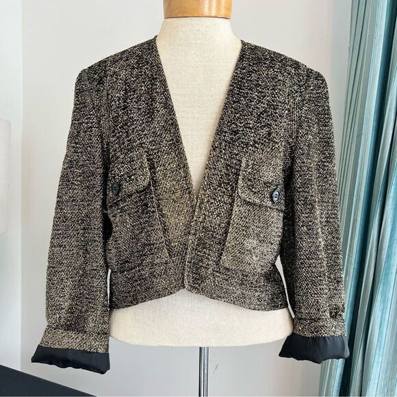 MANI VINTAGE Glamorous Black & Gold Blazer Jacket Set size 40/6 (145) - Picture 5 of 16